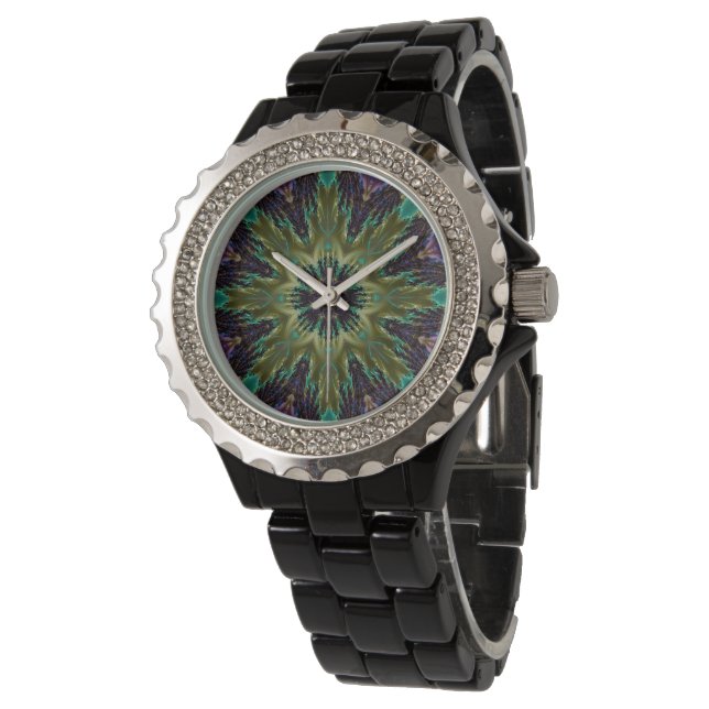 Psychedelic Mandala Retro Hippie Trippy Boho Chic Watch (Angled)
