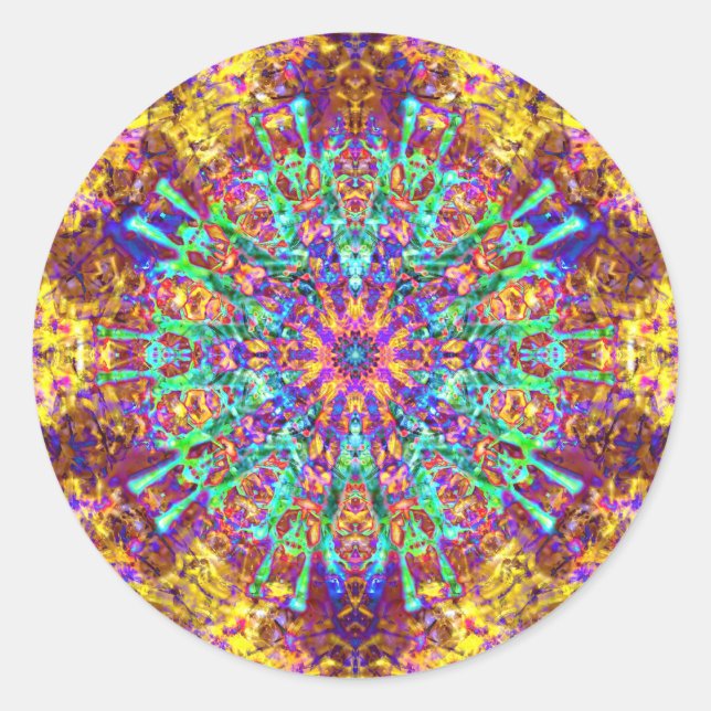 Psychedelic Mandala Trippy Hippie Colour Splash Classic Round Sticker (Front)