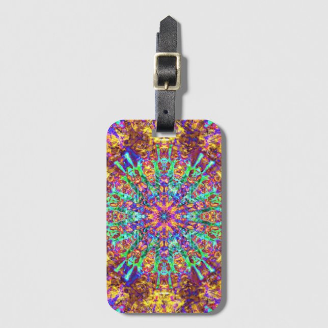 Psychedelic Mandala Trippy Hippie Colour Splash Luggage Tag (Front Vertical)