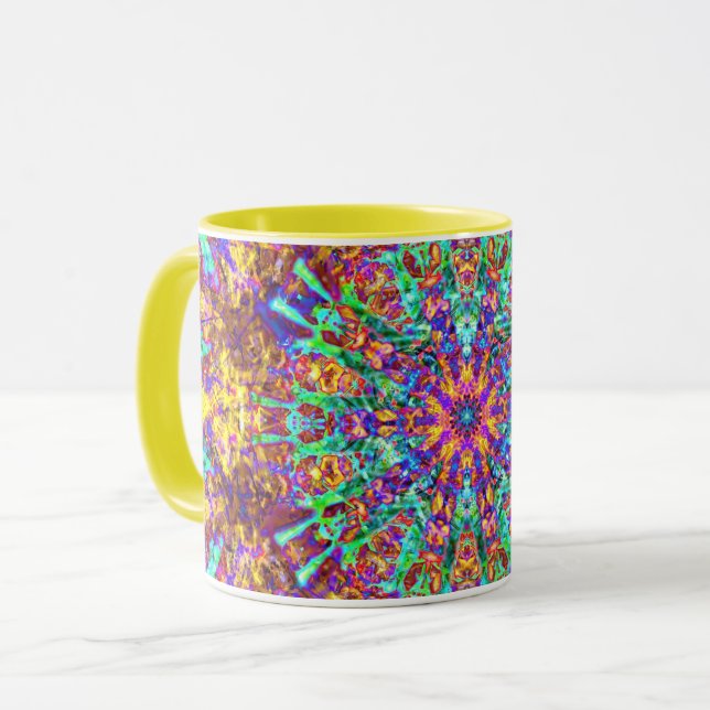 Psychedelic Mandala Trippy Hippie Colour Splash Mug (Front Left)