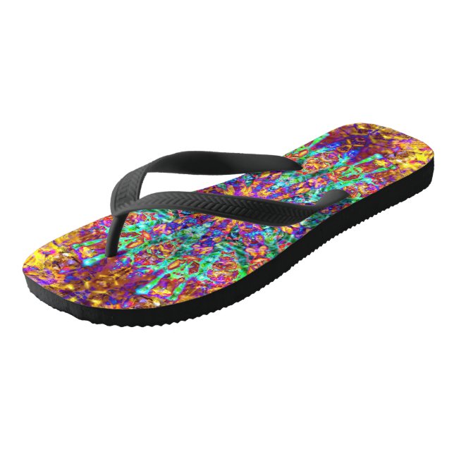 Psychedelic Mandala Trippy Hippie Colour Splash Thongs (Angled)