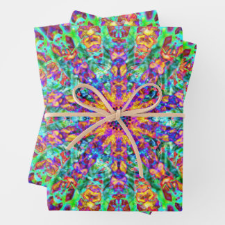 Psychedelic Mandala Trippy Hippie Colour Splash Wrapping Paper Sheet