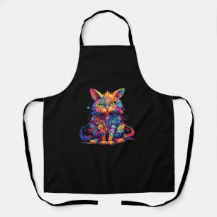 Psychedelic Manga Cat In Colourful Fantasy Animal Apron