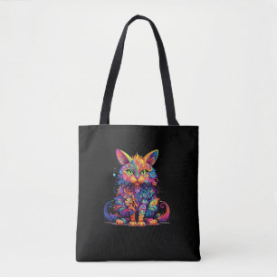 Psychedelic Manga Cat In Colourful Fantasy Animal Tote Bag