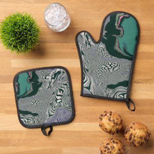 Psychedelic Marble Swirl Oven Mitt & Pot Holder Set