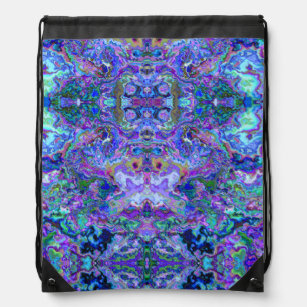 Psychedelic Marbled Tie-dye Purple Teal Pattern Drawstring Bag