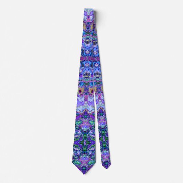 Psychedelic Marbled Tie-dye Purple Teal Pattern Tie (Front)