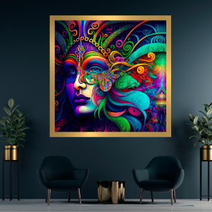 Psychedelic Mardi Gras Face Mask Wallpaper Photo P Print
