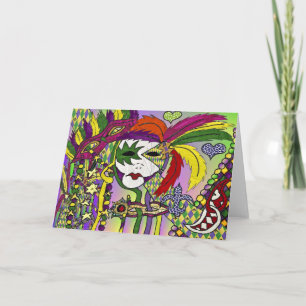 Psychedelic Mardi Gras Feather Mask Card