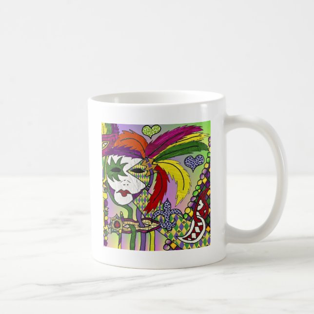 Psychedelic Mardi Gras Feather Mask Coffee Mug (Right)