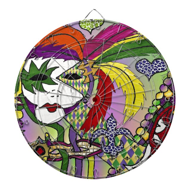 Psychedelic Mardi Gras Feather Mask Dartboard (Front)
