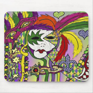 Psychedelic Mardi Gras Feather Mask Mouse Pad