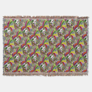 Psychedelic Mardi Gras Feather Mask Throw Blanket