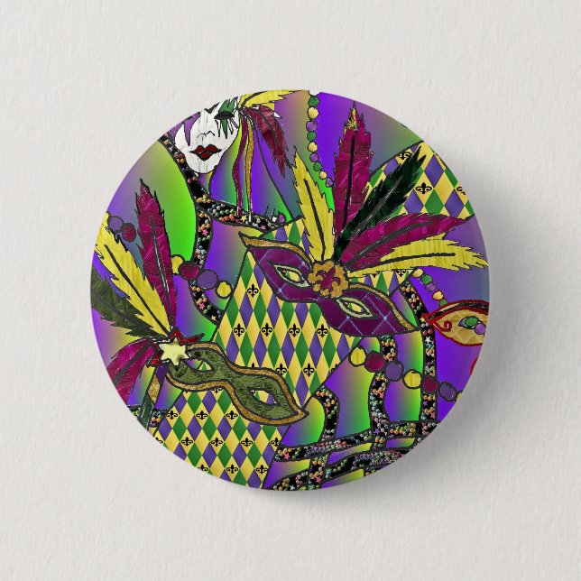 Psychedelic Mardi Gras Feather Masks 6 Cm Round Badge (Front)