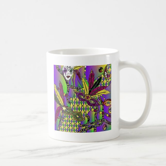 Psychedelic Mardi Gras Feather Masks Coffee Mug (Right)