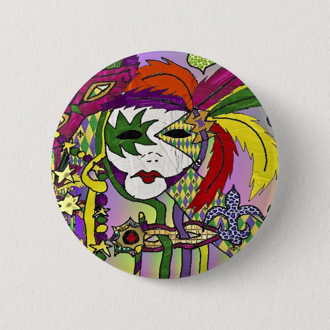 Psychedelic Mardi Gras Feather Masks Gifts Apparel 6 Cm Round Badge (Front)