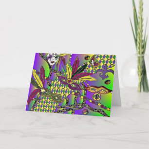 Psychedelic Mardi Gras Feather Masks Gifts Apparel Card