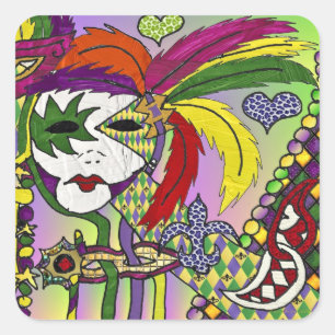 Psychedelic Mardi Gras Feather Masks Gifts Apparel Square Sticker