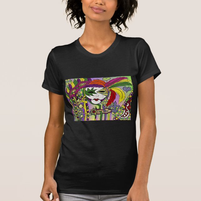 Psychedelic Mardi Gras Feather Masks Gifts Apparel T-Shirt (Front)