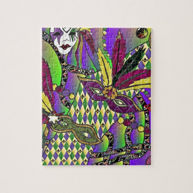 Psychedelic Mardi Gras Feather Masks Jigsaw Puzzle (Vertical)