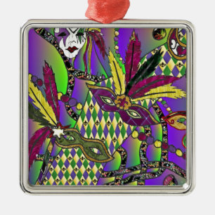 Psychedelic Mardi Gras Feather Masks Metal Tree Decoration