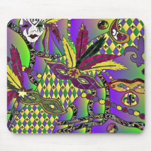 Psychedelic Mardi Gras Feather Masks Mouse Pad