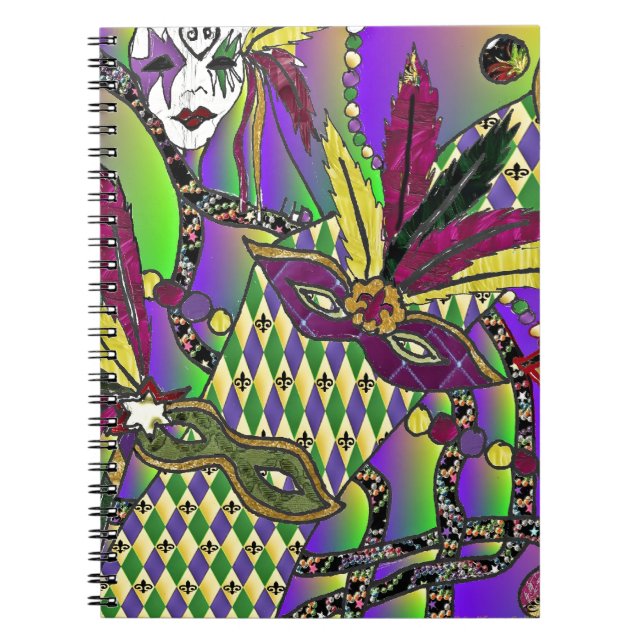 Psychedelic Mardi Gras Feather Masks Notebook (Front)