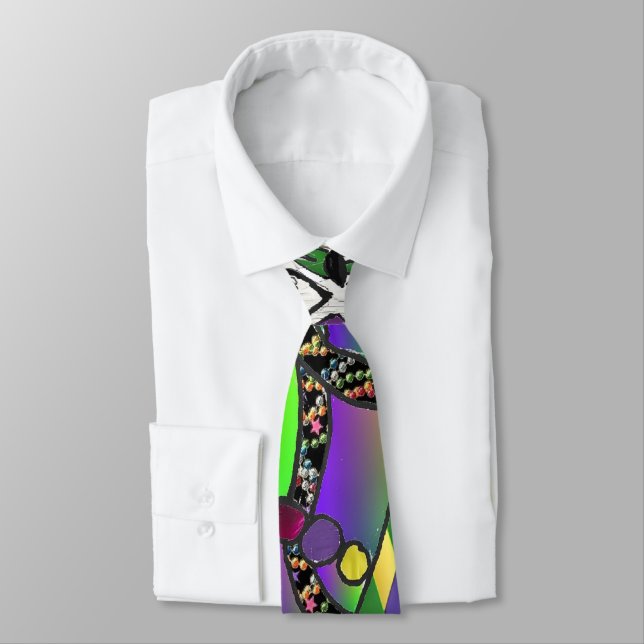 Psychedelic Mardi Gras Mask Art Print Tie (Tied)