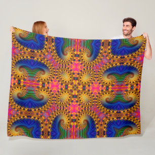 Psychedelic Mardi Gras Rabbit Acid Trip Mandala Fleece Blanket