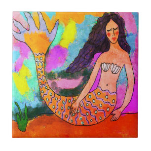 Psychedelic Mermaid Abstract Painting Ceramic Tile