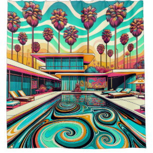 "Psychedelic Mid-Century Modern Pool" Shower Curtain