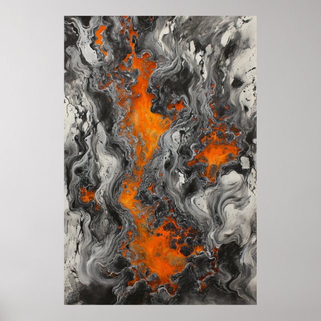 Psychedelic Molten Lava Over Graphite Abstract Art Poster (Front)