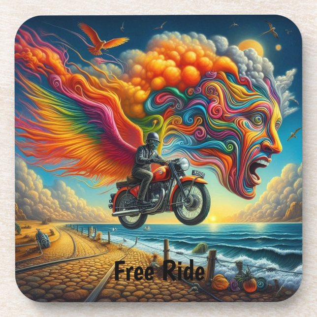 Psychedelic Motorcycle Dreamscape Coaster (Front)