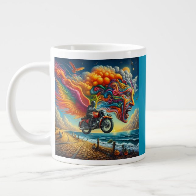 Psychedelic Motorcycle Dreamscape Large Coffee Mug (Left)