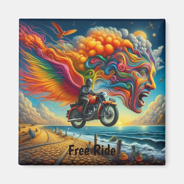 Psychedelic Motorcycle Dreamscape Magnet (Front)