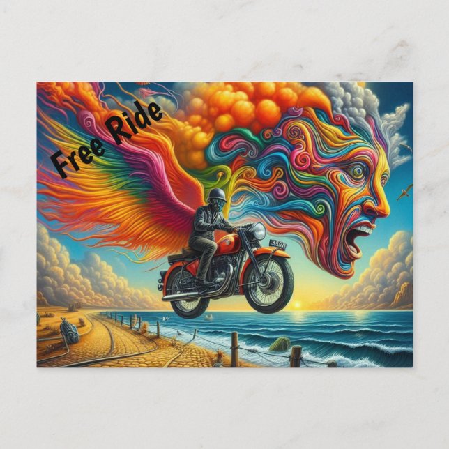 Psychedelic Motorcycle Dreamscape Postcard (Front)