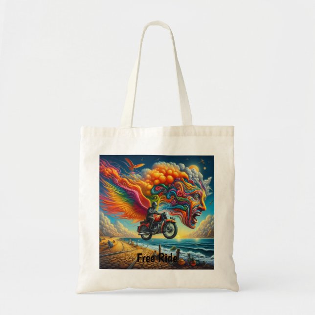 Psychedelic Motorcycle Dreamscape Tote Bag (Front)