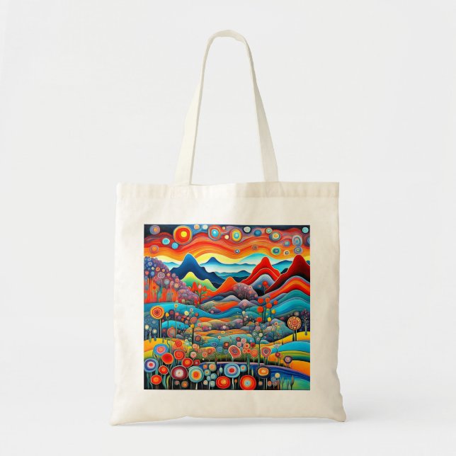 Psychedelic Mountain Landscape 1 Tote Bag (Front)