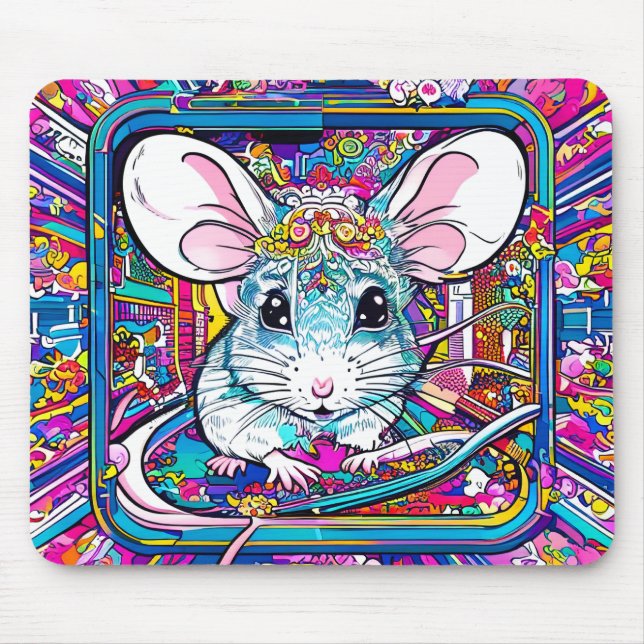 Psychedelic Mouse: A Colorful Journey Mouse Pad (Front)