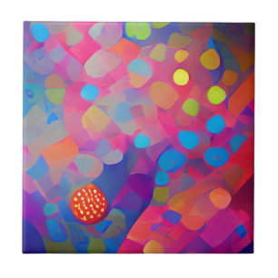 Psychedelic multicolored dots circles fuschia pink ceramic tile