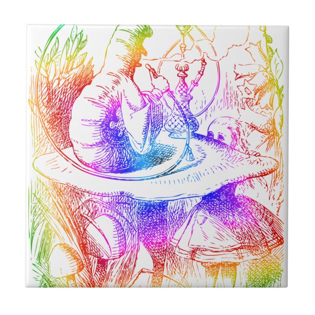 Psychedelic Mushroom Alice's Adventures Wonderland Ceramic Tile (Front)