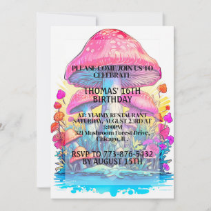 Psychedelic Mushroom Forest Print Birthday Party Invitation
