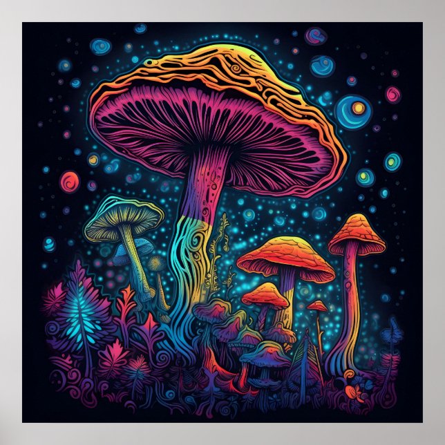 Psychedelic Mushroom Glow in Dark Poster (Front)
