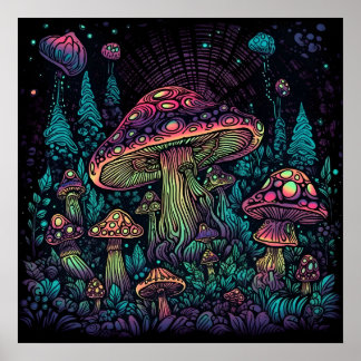 Psychedelic Mushroom Glow in Dark Poster
