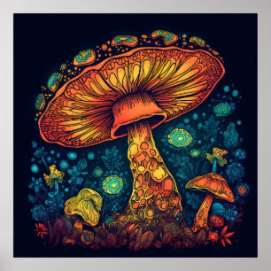Psychedelic Mushroom Glow in Dark Poster