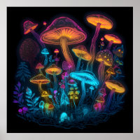 Psychedelic Mushroom Glow in Dark Poster