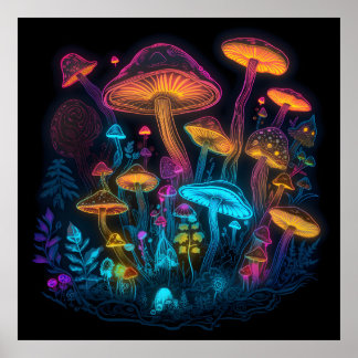 Psychedelic Mushroom Glow in Dark Poster