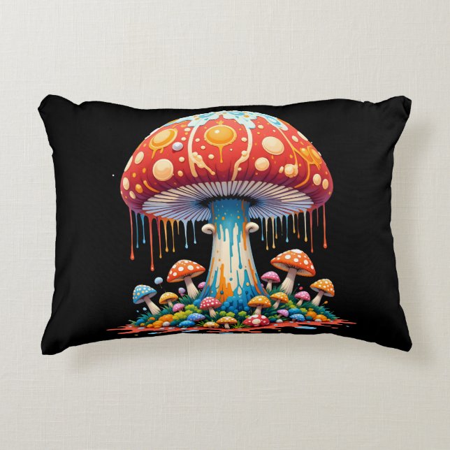 Psychedelic Mushroom Illustration Decorative Cushion (Front)