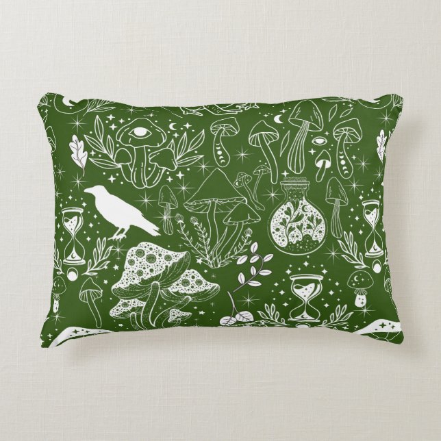 Psychedelic Mushroom Pattern 2D.BW.b D Green BG Decorative Cushion (Front)