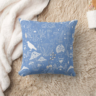 Psychedelic Mushroom Pattern 2D.BW.b L Blue BG Cushion